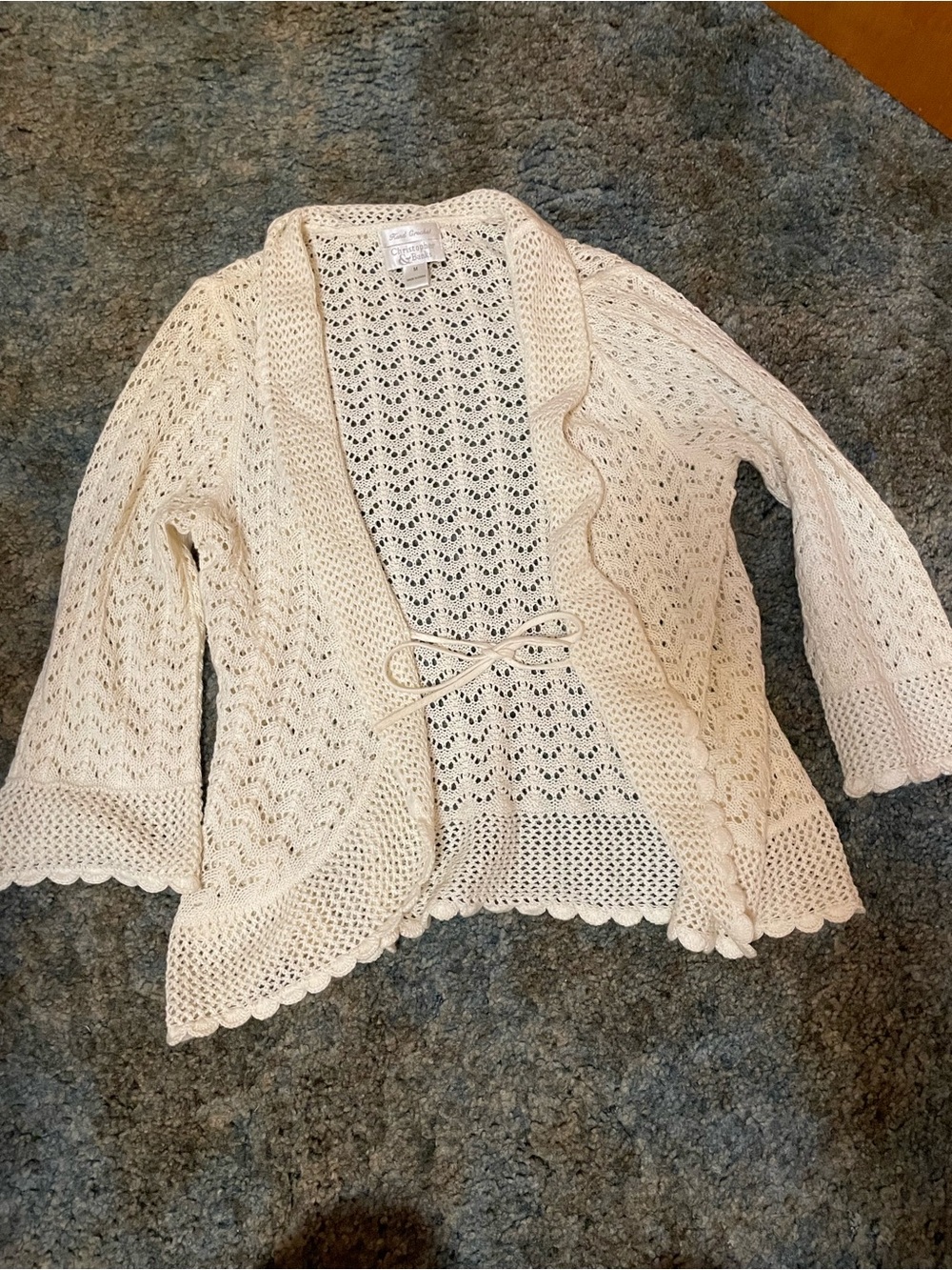 Cream Hand Crocheted Cardigan Sweater